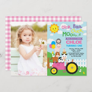 Farm Barnyard Tiere Old MacDonald Girl Geburtstag Einladung