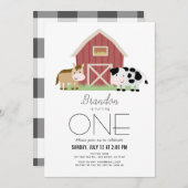 Farm Barnyard Weißes Geschlecht-neutral 1. Geburts Einladung (Vorne/Hinten)