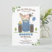Farm Birthday Boy Old MacDonald Barnyard Party Einladung (Stehend Vorderseite)