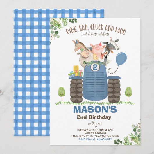 Farm Birthday Boy Old MacDonald Barnyard Party Einladung (Vorne/Hinten)