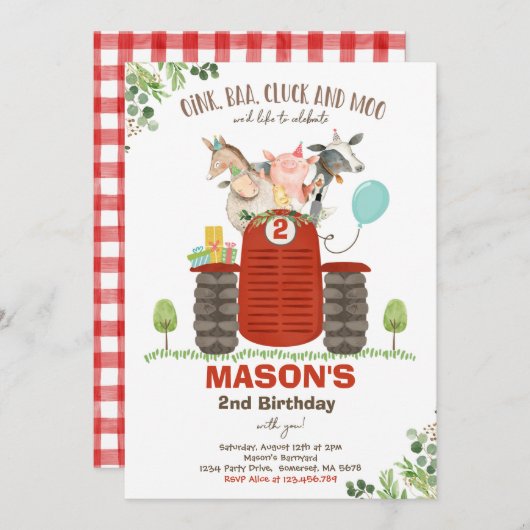Farm Birthday Boy Old MacDonald Barnyard Party Einladung (Vorne/Hinten)