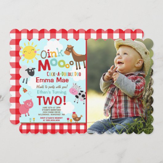 Farm Birthday Einladung Altes MacDonald Farm Party (Vorne/Hinten)