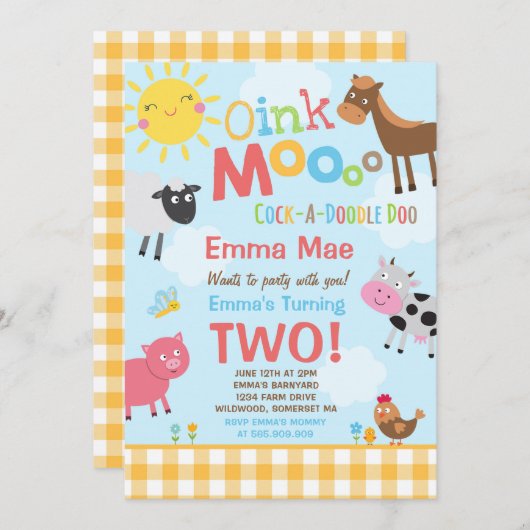 Farm Birthday Einladung Altes MacDonald Farm Party (Vorne/Hinten)
