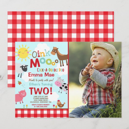 Farm Birthday Einladung Altes MacDonald Farm Party (Vorne/Hinten)