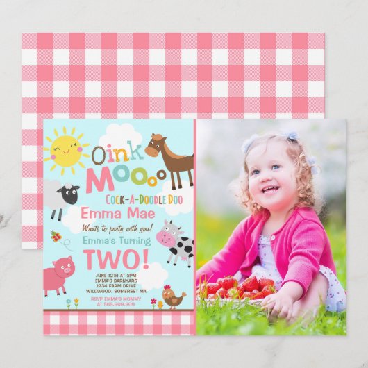 Farm Birthday Einladung Altes MacDonald Farm Party (Vorne/Hinten)