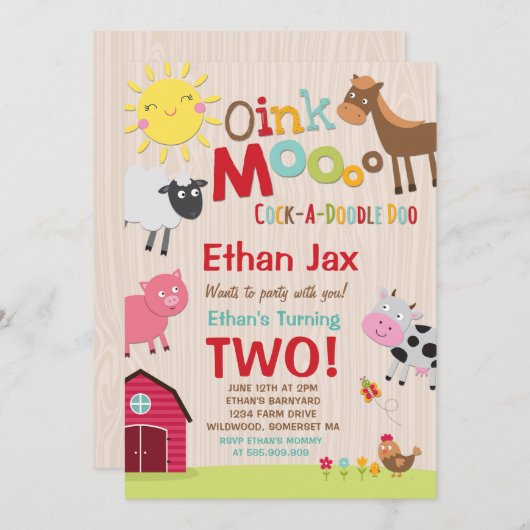 Farm Birthday Einladung Altes MacDonald Farm Party (Vorne/Hinten)