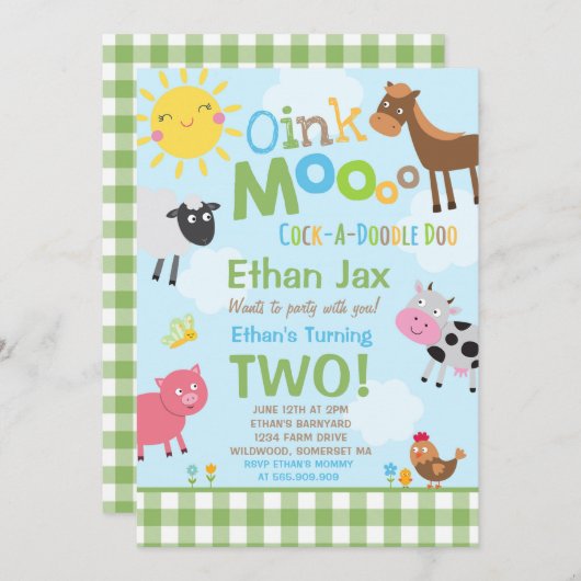 Farm Birthday Einladung Altes MacDonald Farm Party (Vorne/Hinten)
