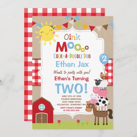 Farm Birthday Einladung Barnyard Geburtstagspartei (Vorne/Hinten)