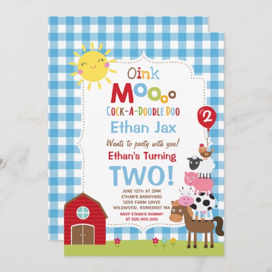 Farm Birthday Einladung Barnyard Geburtstagspartei (Vorne/Hinten)