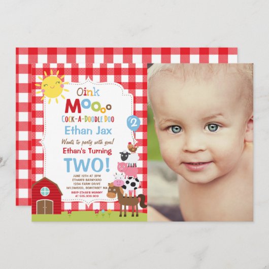 Farm Birthday Einladung Barnyard Geburtstagspartei (Vorne/Hinten)