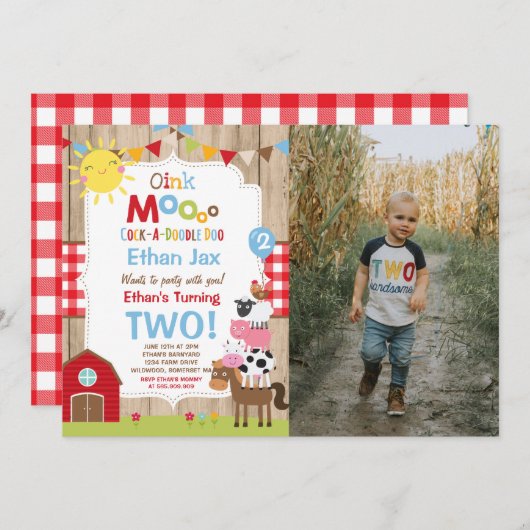 Farm Birthday Einladung Barnyard Geburtstagspartei (Vorne/Hinten)