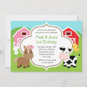 Farm Birthday Einladung - Boy Girl Twins Barnyard (Vorderseite)