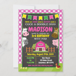 Farm Birthday Invasion / Girl Barnyard Party Einladung