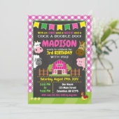 Farm Birthday Invasion / Girl Barnyard Party Einladung (Stehend Vorderseite)