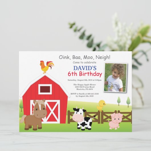 Farm Birthday Invitation Country Barnyard Party Einladung (Stehend Vorderseite)