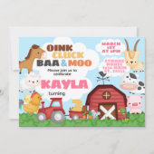 Farm Birthday Party Einladung Pink Girl (Vorderseite)