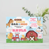 Farm Birthday Party Einladung Pink Girl (Stehend Vorderseite)