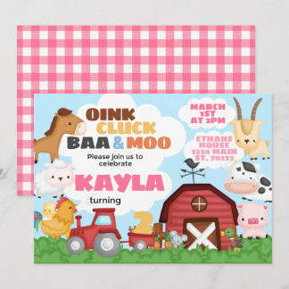 Farm Birthday Party Einladung Pink Girl