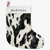 Farm Black Cream Cow Print Christmas Großer Weihnachtsstrumpf (Vorderseite)