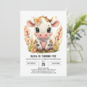 Farm Boho Barnyard Cow Geburtstag Einladung (Stehend Vorderseite)