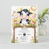 Farm Boho Kuh Geburtstag Einladung (Stehend Vorderseite)
