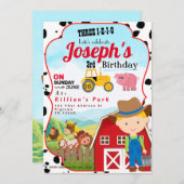 FARM BOY 3rd BIRTHDAY INVITATION THREE-I-I-I-O Einladung (Vorne/Hinten)