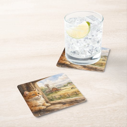 Farm Cat Coasters Rechteckiger Pappuntersetzer (Vor Ort)