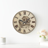 Farm Chicken Wall Clock – Wood-Burned style  Große Wanduhr (Zuhause)