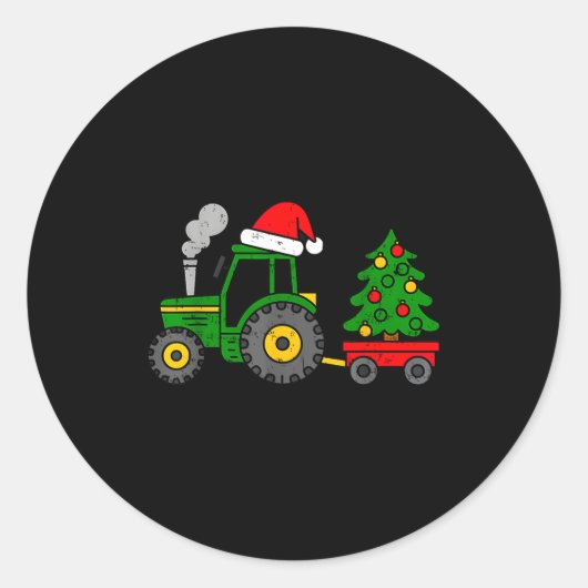 Farm Christmas Tractor Tree Xmas Truck Boys Kids T Runder Aufkleber (Vorderseite)