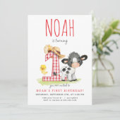 Farm Cow erste Einladung zum Geburtstag (Stehend Vorderseite)