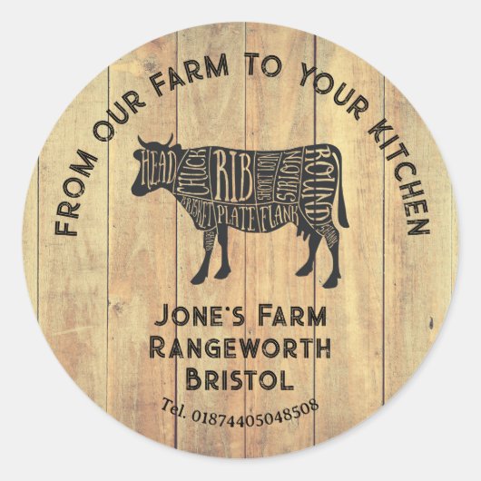 Farm Fresh Beef Sticker | Rustic Cow Logo Label  (Vorderseite)