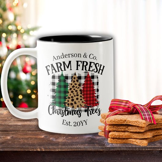 Farm Fresh Buffalo Karierte Weihnachtsbaumen Zweifarbige Tasse