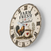 Farm Fresh & Caffeinated Rustic Rooster Coffee Große Wanduhr (Winkel)