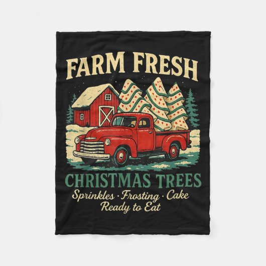 Farm Fresh Debbie Christmas Cake Retro Red Truck H Fleecedecke (Vorderseite)