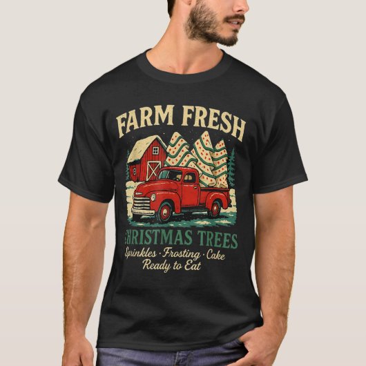 Farm Fresh Debbie Christmas Cake Retro Red Truck H T-Shirt (Vorderseite)