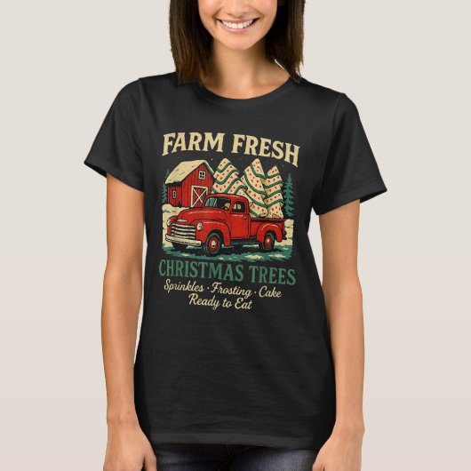 Farm Fresh Debbie Christmas Cake Retro Red Truck H T-Shirt (Vorderseite)