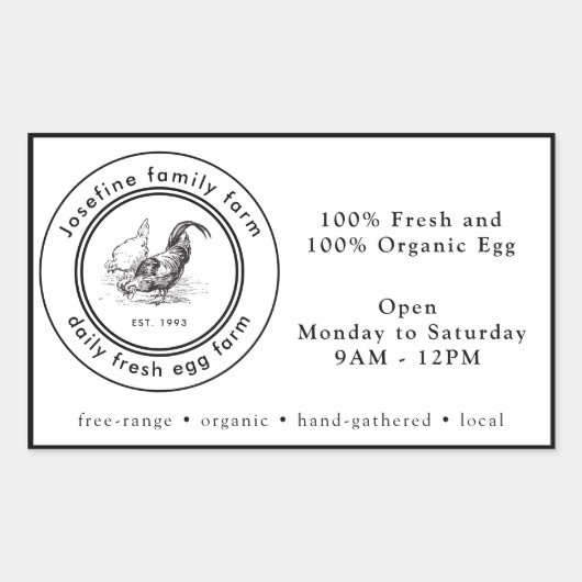 Farm Fresh Eggs Chicken Coop Rustic Country Farm Rechteckiger Aufkleber (Vorderseite)