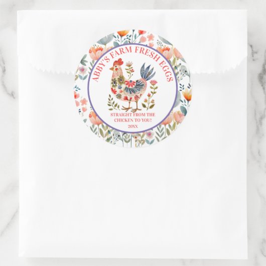 Farm Fresh Eggs Folk Art Chicken Runder Aufkleber (Tasche)