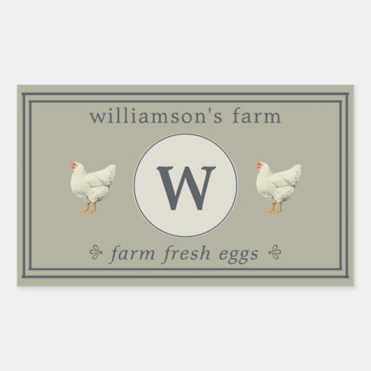 Farm Fresh Eggs Monogram Ei-Karton Moosgrau Rechteckiger Aufkleber (Vorderseite)