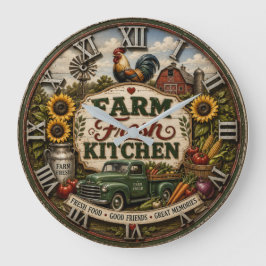 Farm Fresh Kitchen Vintage Country Farmhouse Große Wanduhr