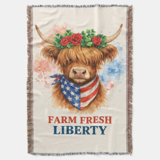 Farm Fresh Liberty Highland Cow Patriotic USA Art Decke