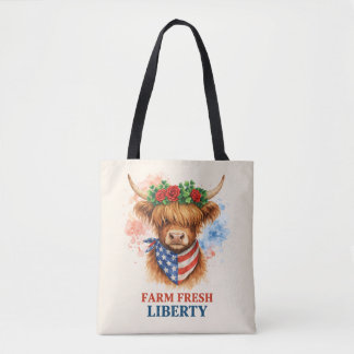 Farm Fresh Liberty Highland Cow Patriotic USA Art Tasche
