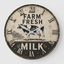 Farm Fresh Milk Vintage Dairy Farmhouse Große Wanduhr