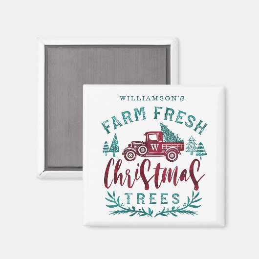 Farm Fresh Old Red Truck Weihnachtsbaum Lieferung Magnet (Vorderseite/Rückseite)