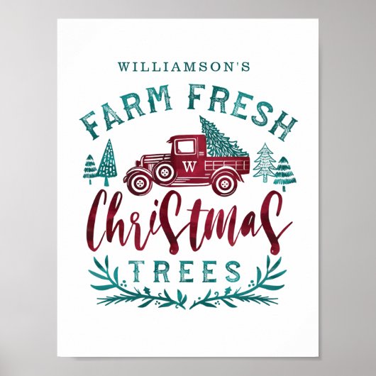Farm Fresh Old Red Truck Weihnachtsbaum Lieferung Poster (Vorne)