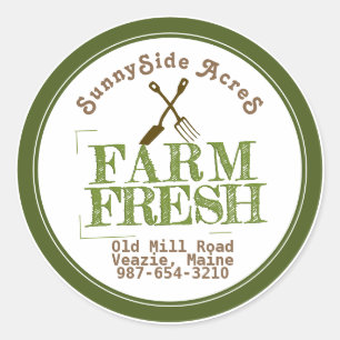 FARM FRESH "STEMPEL" Verblasstes Grün auf Weiß Runder Aufkleber