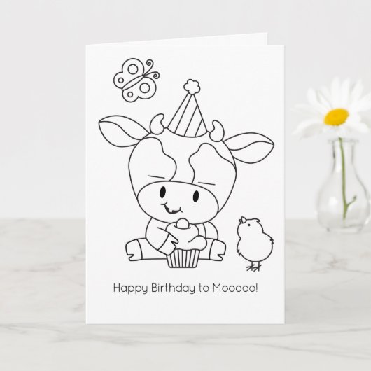 Farm Friends Colour-it-Yourself Kuh Gruß Karte (Kleine Pflanze)