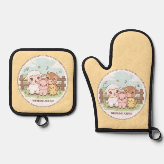 Farm friends forever - cute & cozy ofenhandschuh & Topflappen-Set (Vorderseite)