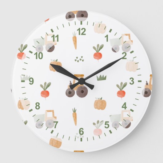 Farm Garden Wasserfarbe Muster Große Wanduhr (Vorderseite)