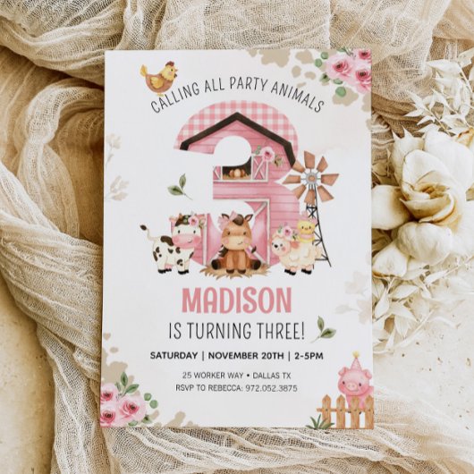 FARM GEBURTSTAG Landtiere 3. Geburtstag Einladung